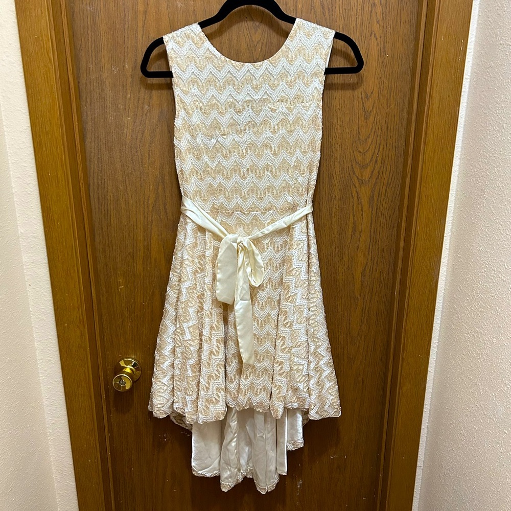 22BC High-Low Gold and White Chevron Sparkle Dress